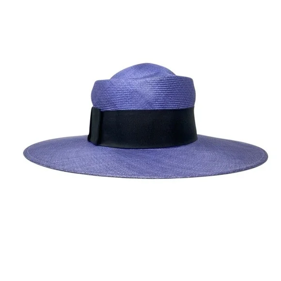 VTG Liz Claiborne Womens Pewter Blue Boater Lightweight Straw Sun Hat - Bow - Picture 2 of 7